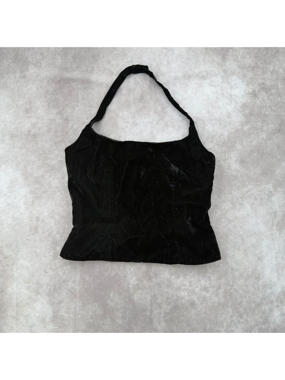 Vintage 90s ‘’After Six’ Rayon  Black Velvet Halter Neck Top Size 10